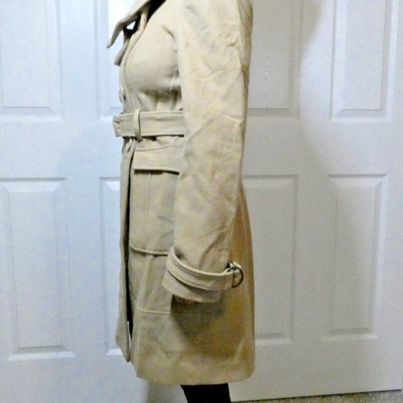 Brown Lambs Wool Trench Coat bebe Winter Warm Classic Double Breasted Women M - Picture 6 of 13